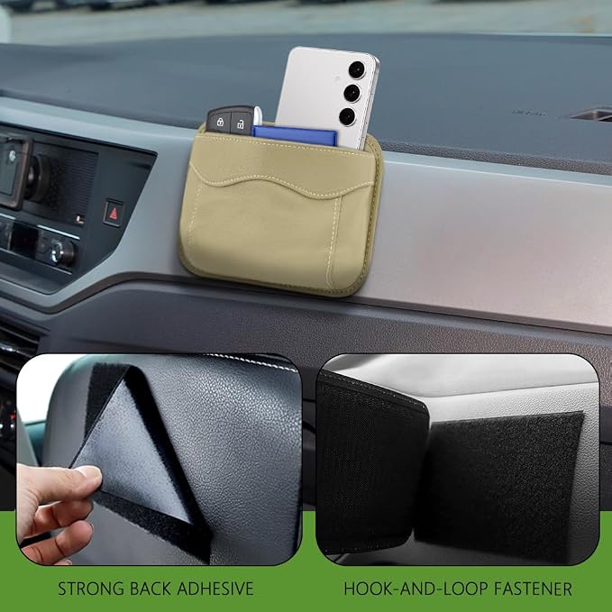 Car Seat Side Pocket Organizer, PU Leather Car Seat Gap Filler Bag, Car Seat Pocket Storage Bag for Phone, Keys, Sunglass, Wallet, Car Organizer Accessories for Seat, Door, Window (Beige)