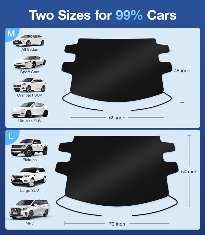 2025 Upgrade All-Season Car Windshield Cover - 600D Heavy-Duty Magnetic Cover for Snow/Sun/Dust/Rain, Fits Sedans & Small to Mid-Size SUVs, Year-Round Car Shield Outdoor Accessories