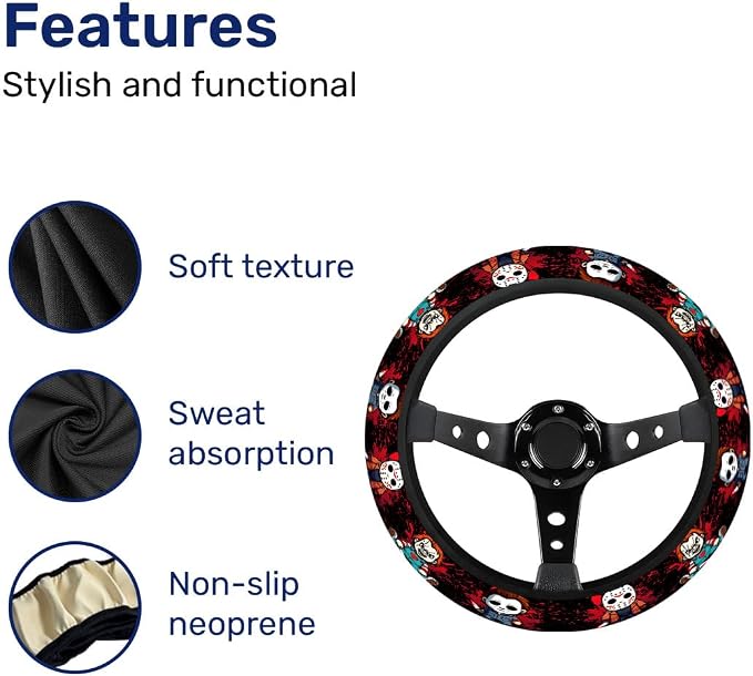 Horror Character Steering Wheel Cover, Non Slip Polyester Car Wheel Protector for Car SUV Truck, Universal 15 Inch