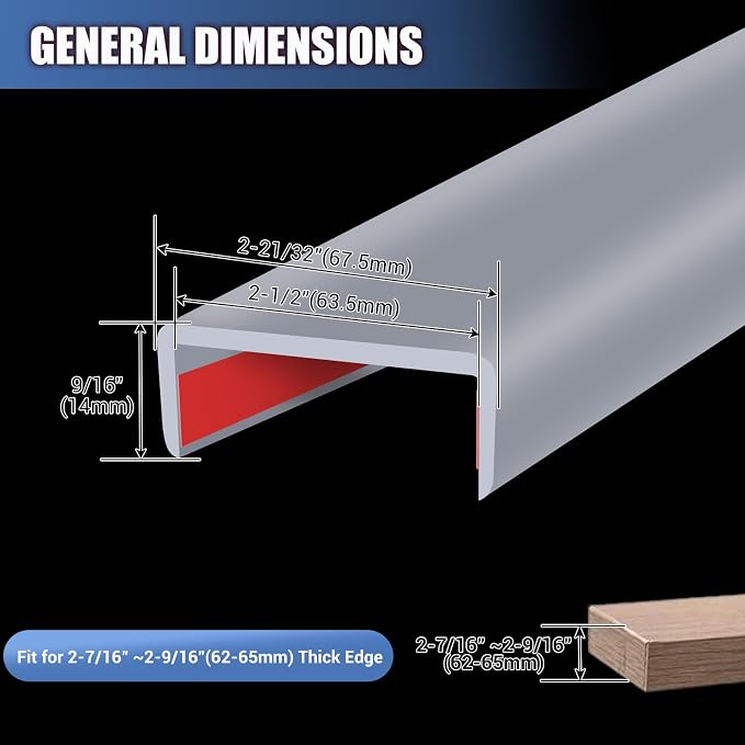 Rubber Edge Trim, Flexible Self Adhesive U Shaped Peel and Stick Edge Banding, 2-1/2"(63.5mm) U Channel Edge Protector, Edge Guards for Woods, Furniture, 20Ft, Grey Color
