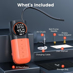 S1 Tire Inflator Portable Air Compressor, 160PSI Air Pump for Car Tires, Bike, Motorcycle, Balls, Fast Inflation Tire Pump, Cordless bike Pump with LED Light & Digital Pressure Gauge (Orange)