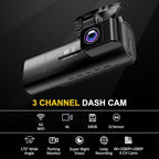 4K Dash Cam Front and Rear Inside,3.16" IPS,3 Channel Dash Cam for Car with 5G WiFi,Free 64GB Card,170° Wide Angle,Loop Recording,G-Sensor,WDR,Night Vision,Time-Lapse,24H Parking Monitor