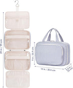 Striped Travel Toiletry Bag for Women Large Hanging Makeup Bag Organizer Toiletries Bag for Full Size Essentials Accessories Cosmetics (Greyish Blue Stripe (Large))