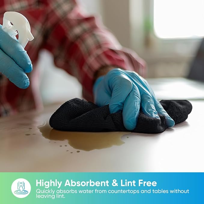 Black Microfiber Cleaning Cloth, 24 Pack Cleaning Towels for Kitchen, Lint Free, Scratch-Free, Highly Absorbent, and Reusable Cleaning Rags for House, Window and Glass, Cars, 11.5 X11.5 inch