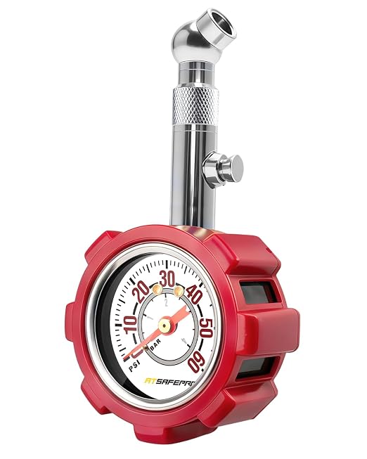 Tire Pressure Gauge, 5-60 PSI, ANSI B40.1 Certified, Extended 360° Swivel Head, Hold & Bleed Button, Dual Guard,Tire Gauges Fit for Cars and Motorcycles - Compact & Battery-Free
