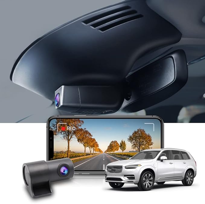 2K Dual Dash Cam Compatible with Volvo XC90 2016 2017 2018 2019 2020 2021 2022 T5 T6 T8 (Model A), OEM Factory Look, Front 1440P+Rear 1080P Video, Loop Recording, WiFi&APP, G-Sensor, 64GB Card