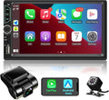 Double Din Car Stereo with Dash Cam,Compatible with Apple Carplay,Android Auto,7 inch Touch Screen Car Radio Receiver with Bluetooth, Mirror Link, Backup Camera, Navigation, FM, USB/TF/AUX
