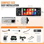 5.1" Single Din Bluetooth Car Stereo Wireless CarPlay Radio Android Auto | IPS Touchscreen, FM/AM/RDS radio, USB Type-C fast charging, 4×45W car audio, backup camera, fit most single din vehicles
