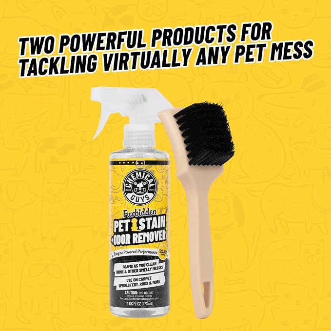 Pet Mess Cleaning Kit, Furbidden Odor Eliminator 16 oz with Interior Detailing Brush Cleans, Pet Smells, Hair and Light Dirt for Cars Trucks SUVs Home Interiors and Upholstery Care