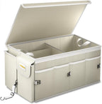Car Trunk Organizer - 65L Collapsible Trunk Organizer with Lid, Sturdy Car Storage for SUV Auto Truck Van with Adjustable Straps and Non Slip Bottom (White)