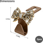 Zpana Bling Car Headreat Hook, 2PCS Crystal Rhinestone Cute Bow Vehicle Seat Back Hanger Storage for Purses Bags Grocery, Diamond Auto Rear Seat Organizer, Universal for SUV Truck Sedan (Gold)