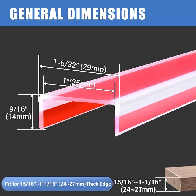 Clear Rubber Edge Trim, Self-Adhesive Cabinet Door Edge Guard, Flexible U Shaped Edge Banding, Peel and Stick 1"(25mm) Wide Size U Shaped Protector, Baby Proof Guards for Plywood, Furniture, 20Ft