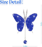 Bling Butterfly Diamond Car Accessories, Crystal Car Rear View Mirror Charms for Women, Car Decoration Lucky Gifts Hanging Interior Crystal Ornament Pendant Decor for All Cars (Dark Blue)