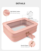Clear Makeup Bags, TSA Approved Toiletry Bag with Zipper, Makeup Organizer for Carry-on Travel Essentials, Car Accessories Organizers Storage for Women Men (Clear-Pink)