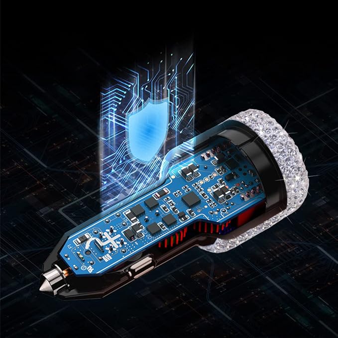 USB C Car Charger Adapter 54W Bling Diamond PD & QC 2-Port Type C Compact Car Charger Compatible for iPhone, iPad, Samsung Galaxy, LG, Google Pixel, Moto, USB-C Port