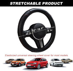 Car Steering Wheel Cover, 15 Inch Carbon Fiber Leather Stitching Color Steering Wheel Protector, Anti-Slip Elastic Breathable Steering Wheel Cover Stylish Decor for Most Cars (Black)