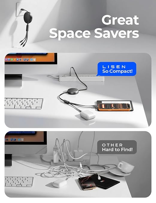 Multi Charging Cable, 3 in 1 Retractable Charging Cable, Retractable Car Charger with Type C/L/Micro USB Ports for iPhone 17 16 15 14 Pro/Samsung Galaxy S25/Kindle, Car Accessories for Women