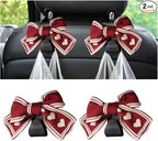 Mandark 2PCS Car Seat Headrest Hooks, Cute Bow Vehicle Hooks for Purses and Bags, Automotive Purse Hook Hanger Interior Decoration Accessories, Universal for SUV, Sedan, Truck (Red/White)