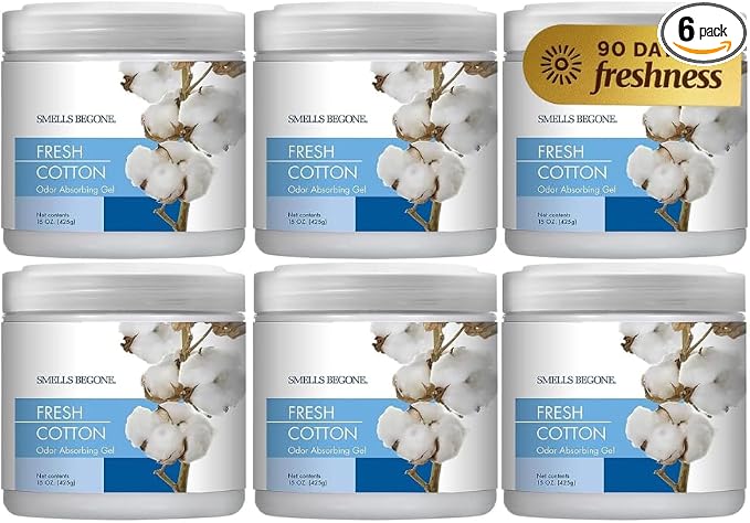 15oz Gel Odor Eliminator - Absorb & Remove Tough Odors in Pet Areas, Bathrooms, Basements, Garage, Cars, RVs & Boats - Eliminate Odors Quickly (6-Pack, Fresh Cotton)