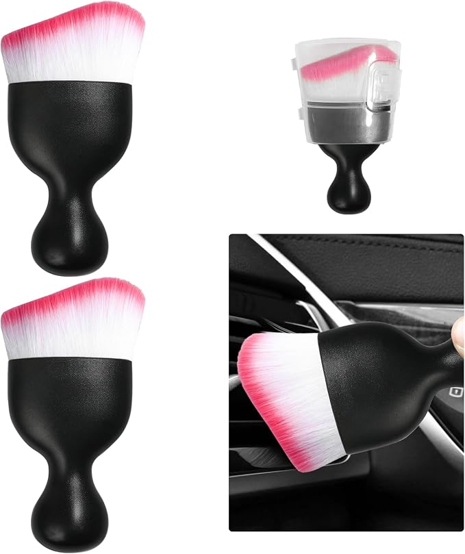 2 PCS Car Detailing Brush, Curved Soft Bristles Auto Removal Dust Collectors, Universal Vehicle Dashboard, Air Conditioner Vents etc Interior Cleaning Tool Accessories (White/Red)
