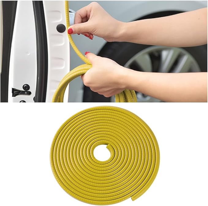 Car Door Rubber Seal Strip, 32.8Ft Self Adhesive Weather Stripping Automotive Edge Trim, Weatherstrip Soundproof Vehicle Tailgate Window Sealing Cover, Universal for SUV RV Truck (Yellow)