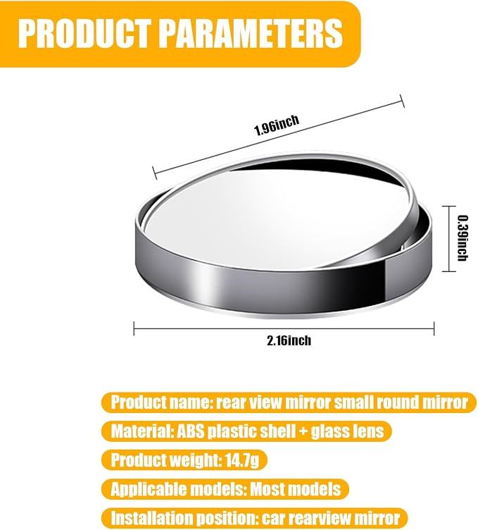 2 PCS Car Reversing Blind Spot Mirror, 2.16" x 0.39" High-definition Glass 360° Large Viewing Angle Round Mirror, Self-adhesive ABS Anti-collision Shell, Compatible with Most Models (Black)