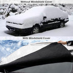 Car Windshield Snow Cover with 4 Layers Windproof Protection Defense Frost Sunlight, All Weather Winter & Summer Front Window Automotive Covers Sun & Snow-Shade for Most Cars Trucks Vans and SUVs