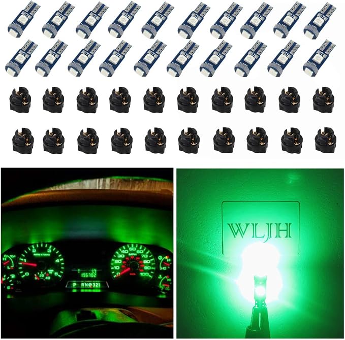 74 Led Bulb Dash Lights Super Bright T5 2721 37 86 286 Wedge PC74 Twist Socket Automotive Instrument Panel Gauge Light Kits Cluster Shift Indicator Interior Bulbs Green Pack of 20
