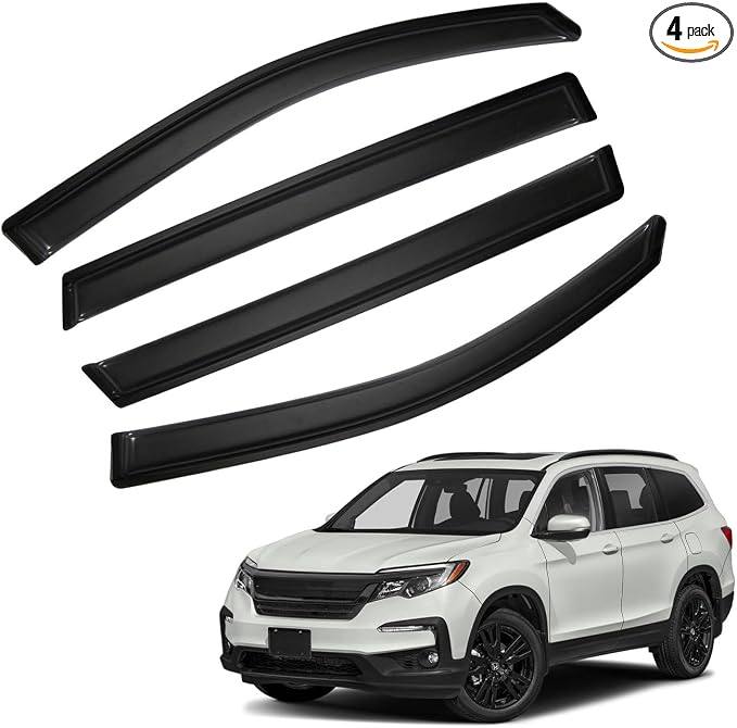 4pcs Smoke Tint Window Visors Compatible with 2016-2022 Honda Pilot, Set of 4 Front+Rear Sun Rain Guard Vent Outside Mount Tape On Style Acrylic