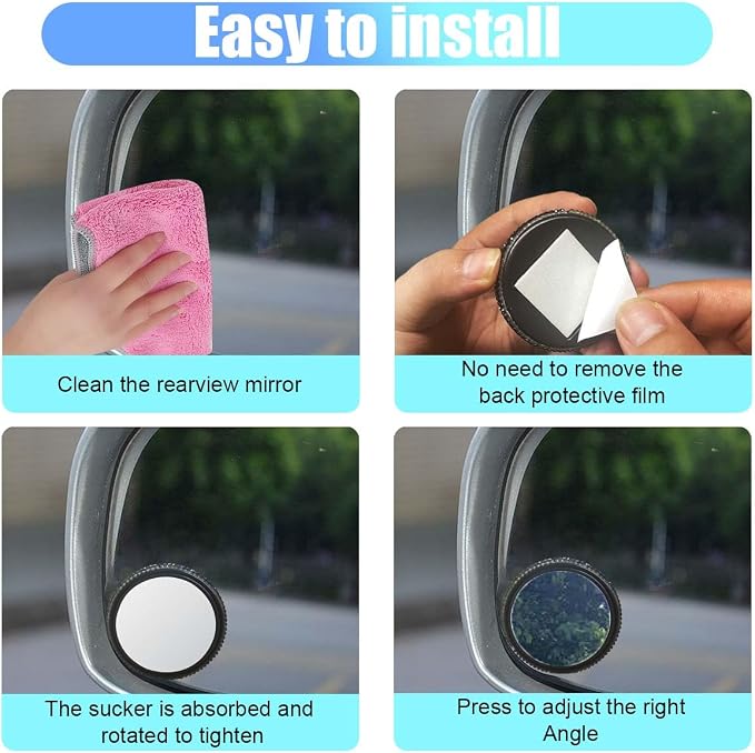 2PCS Automotive Rearview Mirror Blind Spot Mirrors - 2'' 360° Adjustable Bling Rhinestone Car Side View Mirror with Frame - HD Glass Round Wide View Angle Convex Mirrors for Car SUV Truck (Black)