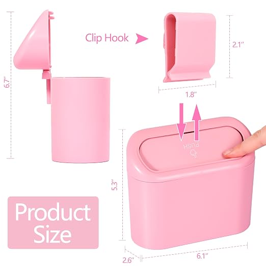 Pink Car Trash Can with Lid, Mini Auto Garbage Can with 30 Trash Bags, Leakproof Automotive Garbage Container Bin, Multipurpose Organizers and Storage for Car, Home, Office (Pink)
