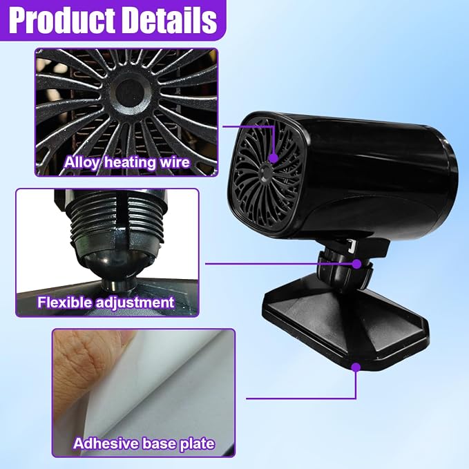 12V 150W Portable Car Heater, Fast Demisting Defroster Car Fan Windshield Defroster, 360° Rotary Auto Heater and Cooler That Plugs into Cigarette Lighter for Sedan SUV (Black)