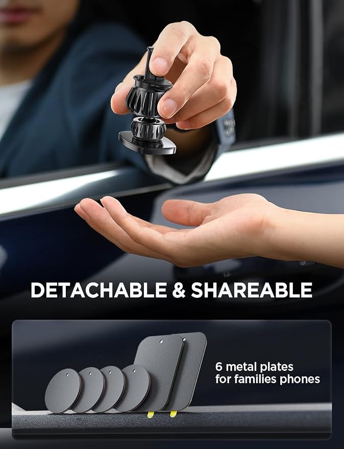 2 Pack Magnetic Phone Holder for Your Car - 6 Military Magnets Vent Cell Phone Mount (Silver)
