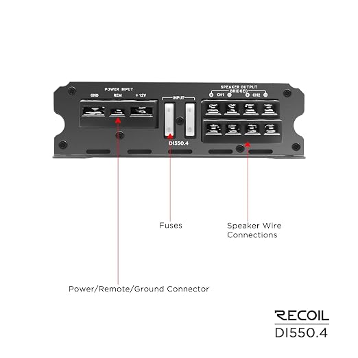 DI550.4 Full-Range Class-D 4-Channel Car Audio Amplifier, 1,040 Watts Max Power, 2-4 Ohm Stable, Mosfet Power Supply, Bridgeable