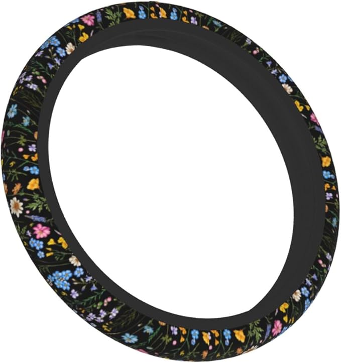 Spring Flower Colorful Leaves Steering Wheel Cover Car Accessories Cute for Women Girls Girly Universal 15 Inch Neoprene Auto Interior Decor Anti Slip Car Truck Protector
