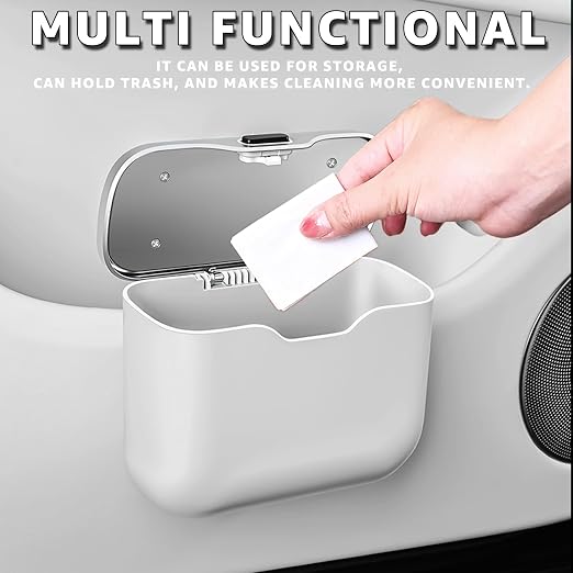 Car Trash Can, Waterproof Multi‑Functional Auto Trash Bin for Door/Console/Seat Back, Universal Vehicle Garbage Can for Car/Truck/SUV Drivers (White)