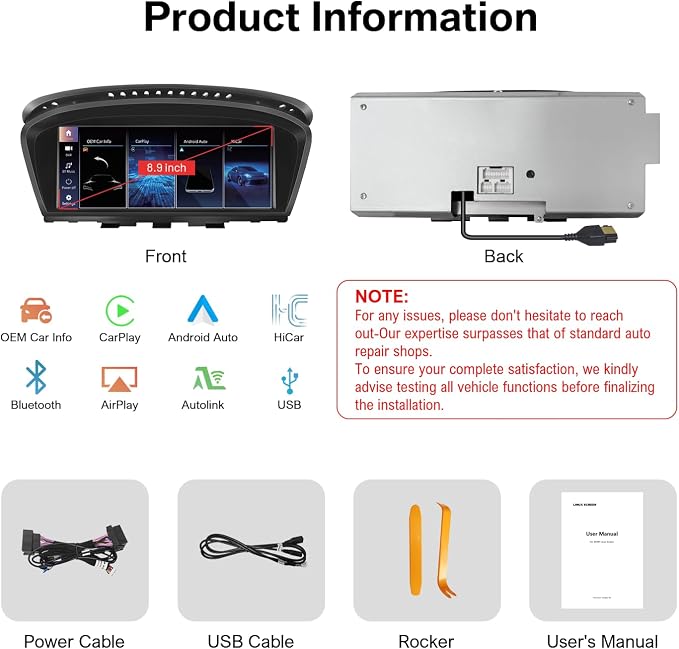 8.8" 1080P HD CarPlay & Android Auto Touchscreen for BMW 3s/5s CCC System | Fits 3s E90-93 & 5s E60/E61 (2003-2008),Plug & Play, Supports Rear Camera, MirrorLink, Bluetooth, Voice & OEM Controls