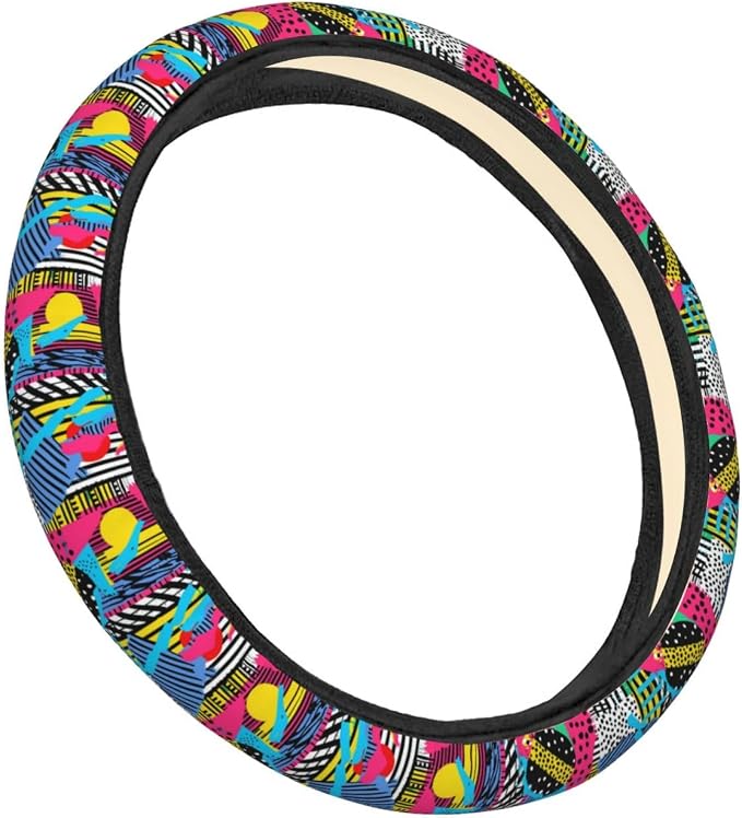 Retro Abstract Steering Wheel Covers Anti-Slip Elasticity Car Accessories Steering Wheel Protector Universal 15 Inch for Cars SUV Vehicle Truck