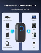 Bluetooth Receiver for Car, Noise Cancelling 3.5mm AUX Bluetooth Car Adapter, Wireless Audio Receiver for Home Stereo/Wired Headphones, Hands-Free Call, 16H Battery Life - Dark Gray