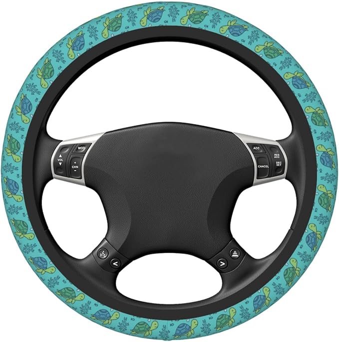 Cute Sea Turtle Steering Wheel Cover, 15 Inch Universal Neoprene Anti-Slip Steering Wheel Protector, Breathable & Durable Car Decor Accessory for Women Men, Teal/Blue