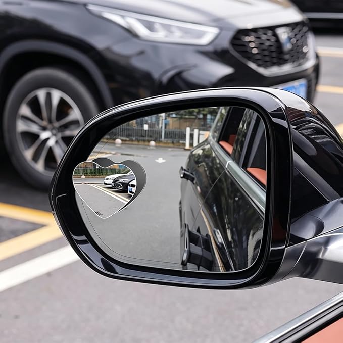 4PCS Car Blind Spot Mirror, Heart-Shaped Wide Angle HD Glass Convex Frameless Side Blindspot Mirror with Adjustable Stick, Auto Exterior Rear View for Wide Angle, Universal Fit