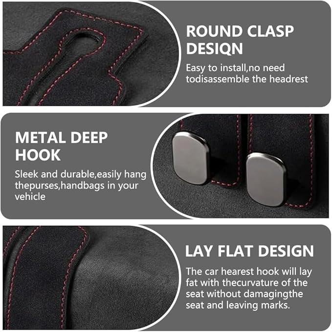 Headrest Hooks for Car, Twinhook Car Seat Hooks for Headrest, Leather Car Purse Holder Hooks for Purses and Bags, Universal Car Headrest Hangers Seat Back Organizer for Travel (Brown, 4Pcs)