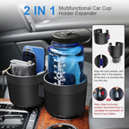 JINKEY Dual Cup Holder Expander for Car, 2 in 1 Multifunctional Large Car Cup Holder Expander Adapter with expanded 2.69"- 3.94" Adjustable Base for Bottles Cups Drinks Snack Organizer Holder