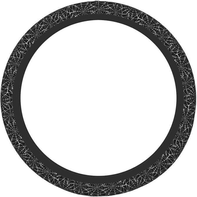 Spider Web Steering Wheel Cover Car Steering Wheel Protector | Black White Elastic Anti-Slip Breathable Car Accessories Interior for Women Men Universal 15 Inch Fit Auto SUVs Vans Truck