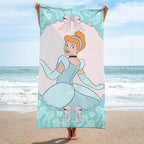 Kids Beach Towel - 100% Cotton Super Soft Absorbent Bath Towel, 28" x 58" Inch Lightweight for Travel, Official Licensed Product, Green - Princess Cinderella