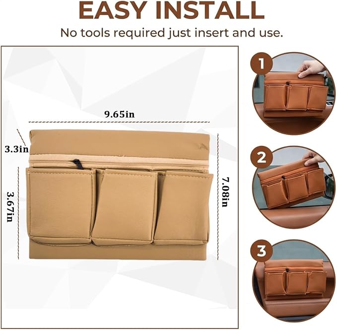 Car Window Armrest Storage Box, Soft Leather Vehicle Side Door Organizer Bag Elbow Rest Cushion with Multiple Pocket, Multifunctional Auto Window Armrest Storage Bag, Universal Fit (Beige)