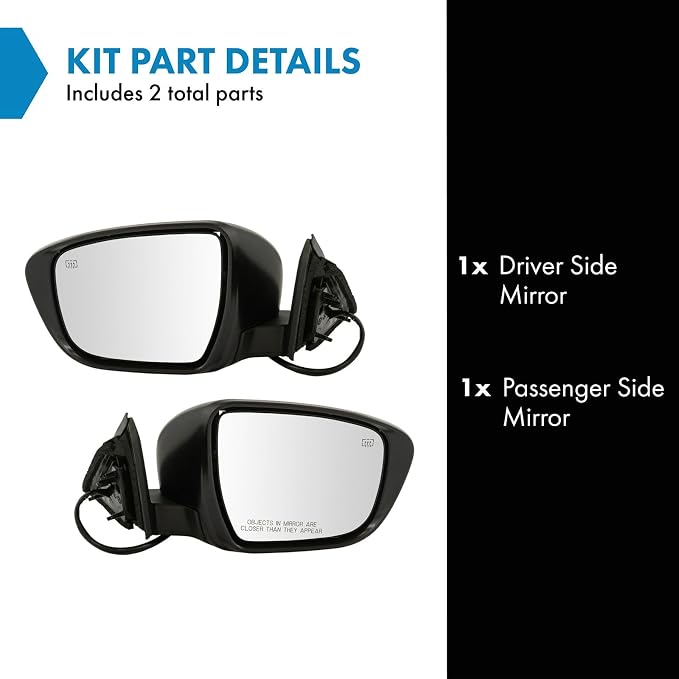 Power Heated Side Mirror Set Driver & Passenger Smooth Black Paint to Match Chrome Base Compatible with 2014-2016 Nissan Rogue NI1320285 NI1321285