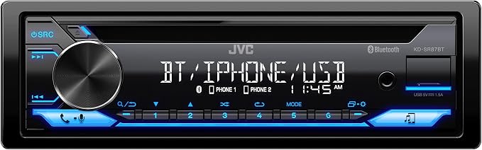 KD-SR87BT Single DIN Car Stereo with CD Player & Bluetooth, 200W Digital Stereo Receiver, Dual Phone Connection, 13-Band EQ, AM/FM Radio, 1.5A USB & AUX, High Contrast LCD, Spotify Control