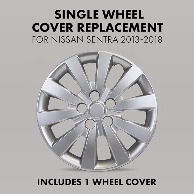 Hubcaps 16 inch Wheel Covers for 2013-2018 Models – Fits Nissan Sentra (Silver Single Piece)