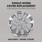 Hubcaps 16 inch Wheel Covers for 2013-2018 Models – Fits Nissan Sentra (Silver Single Piece)